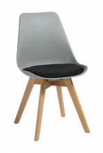 Virgo Timber Leg Breakout Chair. Grey Plastic Shell. Black Fabric Seat